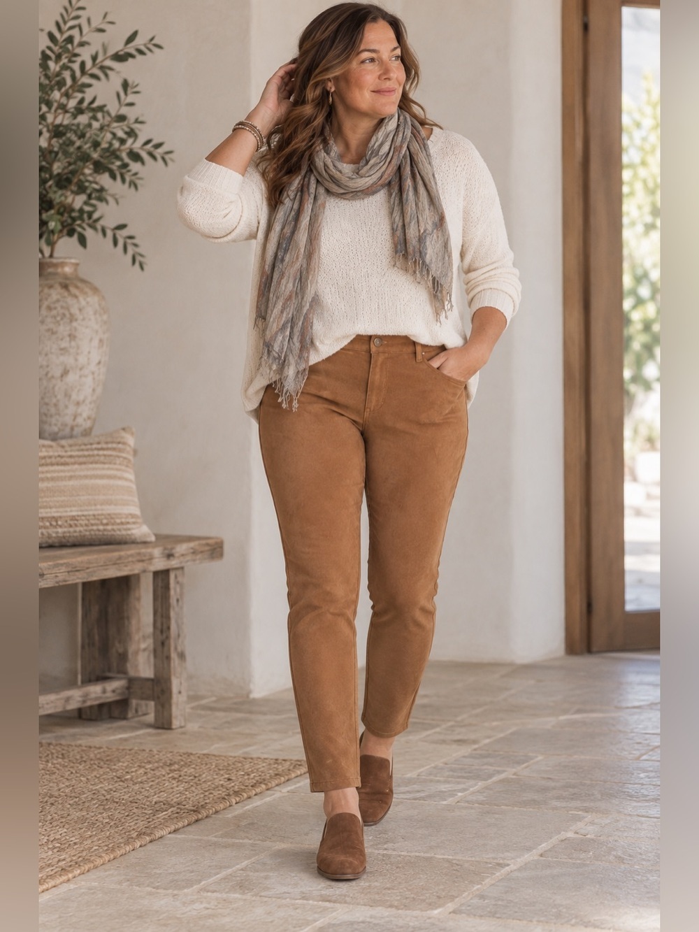 J Jill Womens Taylor Luxe Pant Plus Sz 18 Chestnut Brown Faux Suede Straight Leg